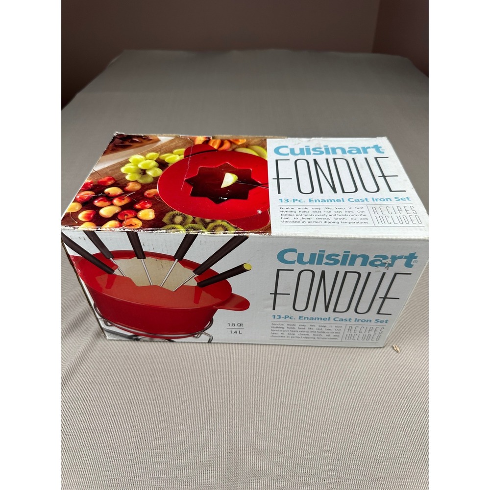 Cuisinart FP-115R Fondue Set 13-Pc Enamel Cast Iron Red 1.5 Qt Induction Ready